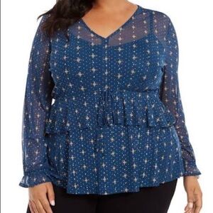 NWOT Style & Co Blue Sheer Ruffled Top Sz 2X